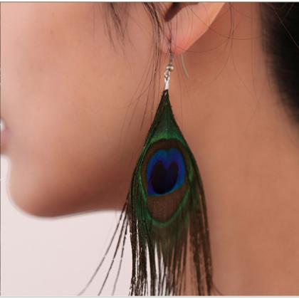 Fashion Beauty Peacock Feather Pendant Earrings