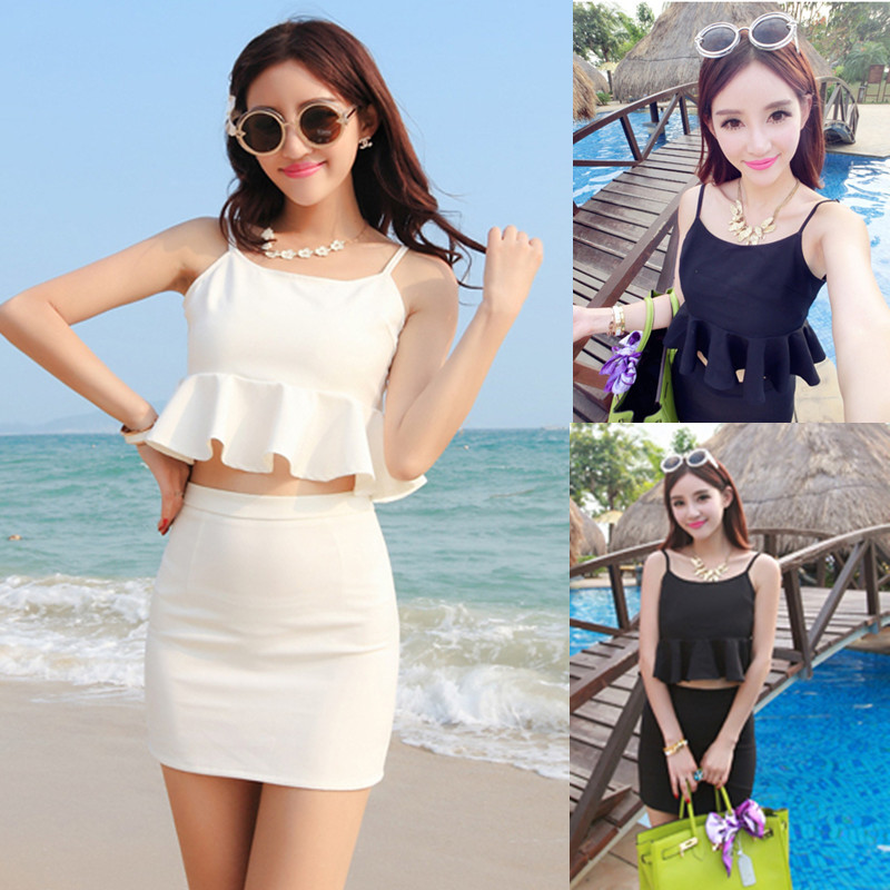 Summer new falbala condole top show thin package buttocks tight skirt suit for a holiday 3627